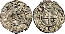 Sancho IV (1284-1295). Toledo. Meaja coronada. (M.M. S4:6.44) (Imperatrix S4:6.44, mismo ejemplar) (AB. 314, como seisén). Busto pequeño. Ligera incis...