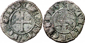 Infante Juan de Castilla (1295-1300). ¿León?. Dinero o meaja. (M.M. IJ:1.1) (Imperatrix IJ:1.1, mismo ejemplar) (AB. falta). Concreciones. Muy rara. 0...