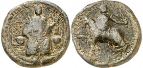 Alfonso XI (1312-1350). Sello de plomo. (Heiss I, lámina D, 3er tipo) (Menéndez Pidal 34). Raro. 143,84 g. BC.
