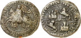 Alfonso XI (1312-1350). Sello de plomo. (Heiss I, lámina E, 5º tipo) (Menéndez Pidal 35). Raro. 178,27 g. BC.