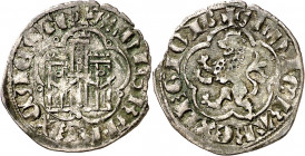 Alfonso XI (1312-1350). Sevilla. Dinero. (M.M. A11:8.5) (Imperatrix A11:8.5, mismo ejemplar) (AB. 353 var). Raras leyendas. 0,69 g. MBC.