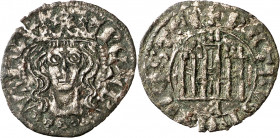 Pedro I (1350-1369). Burgos. Cornado. (Imperatrix P1:1.10, mismo ejemplar) (AB. 396.1). Suciedades. Rara. 0,81 g. MBC.