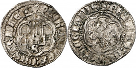 Pedro I (1350-1369). Sevilla. Medio real. (Imperatrix P1:6.2, mismo ejemplar) (AB. 376 var). Acuñada en plata. Alabeada. Rarísima, sólo hemos tenido o...