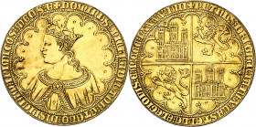 Pedro I (1350-1369). Dobla de 10 doblas. (Imperatrix P1:9.1, mismo ejemplar). Judenmedaillen de oro fundido, probablemente realizada en Centroeuropa e...