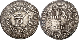 Pedro I (1350-1369). Burgos. Real. (Imperatrix P1:12.3, mismo ejemplar) (AB. 378 var). Grieta radial. Raro final de leyenda en anverso. 3,18 g. MBC+.