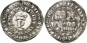Pedro I (1350-1369). Sevilla. Real. (Imperatrix P1:12.22, mismo ejemplar) (AB. 380 var). Bella. Parte de brillo original. Escasa así. 3,50 g. EBC/EBC-...