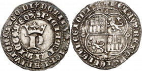 Pedro I (1350-1369). Sevilla. Real. (Imperatrix P1:12.27, mismo ejemplar) (AB. 380 var). 3,44 g. MBC+.