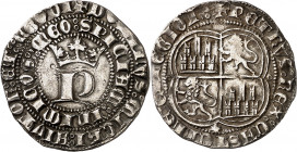 Pedro I (1350-1369). Coruña. Real. (Imperatrix P1:12.54, mismo ejemplar) (AB. 379 var). Raro final de leyenda en el reverso. 3,36 g. MBC+.