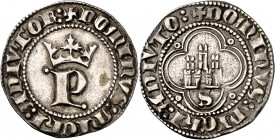 Pedro I (1350-1369). Sevilla. Medio real. (Imperatrix P1:13.18 (50), mismo ejemplar) (AB. 384.2) (Bautista 531.3, mismo ejemplar). Ex Colección Guioma...