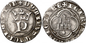 Pedro I (1350-1369). Coruña. Medio real. (Imperatrix P1:13.28, mismo ejemplar) (AB. 383). Cospel ligeramente irregular. Muy rara. 1,53 g. MBC/MBC+.
