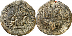 Enrique II (1369-1379). Sello de plomo. (Heiss I, lámina E, 2º tipo) (Menéndez Pidal 44). Ex Áureo 05/03/1997, nº 229. Muy raro. 131,50 g. BC/BC+....