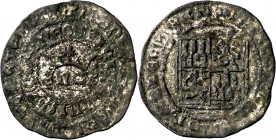 Enrique II (1369-1379). Sin marca de ceca. (¿Burgos?). Real de vellón de Proclamación. (Imperatrix E2:1.7, mismo ejemplar) (AB. 413 var). Conserva alg...