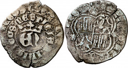 Enrique II (1369-1379). Burgos. Real de vellón de anagrama. (Imperatrix E2:2.6, mismo ejemplar) (AB. 416.1). Pequeña grieta. 3,28 g. BC+.