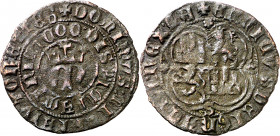 Enrique II (1369-1379). Sevilla. Real de vellón de anagrama. (Imperatrix E2:2.24, mismo ejemplar) (AB. 422 var). Leyendas completas. Pátina oscura. Es...