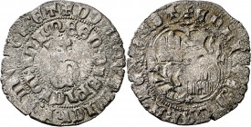 Enrique II (1369-1379). Toledo. Real de vellón de anagrama. (Imperatrix E2:2.29, mismo ejemplar) (AB. 423.1). Pátina oscura. Escasa. 3 g. BC+/MBC-.