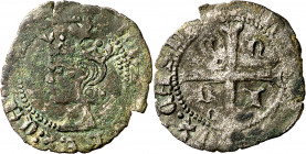 Enrique II (1369-1379). Coruña. Cruzado. (Imperatrix E2:11.36, mismo ejemplar) (AB. 452.2). Leyendas parcialmente legibles. Rara. 1,31 g. MBC-/BC+.