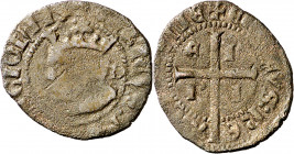Enrique II (1369-1379). Taller indeterminado. Cruzado. (Imperatrix E2:11.38, mismo ejemplar) (AB. 468 var). Cospel irregular. Rara. 1,54 g. BC/BC+.