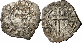 Enrique II (1369-1379). Valencia de Alcántara o Valladolid. Cruzado. (Imperatrix E2:11.70, mismo ejemplar) (AB. 476 var, como Villalón). Rara. 1,61 g....
