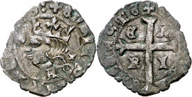 Enrique II (1369-1379). Cuenca. Cruzado. (Imperatrix E2:11.76 (50), mismo ejemplar) (AB. falta). Rara. 1,31 g. MBC-.