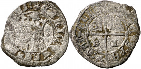 Enrique II (1369-1379). ¿Sevilla?. Cruzado. (Imperatrix E2:11.87, mismo ejemplar) (AB. 459). Acuñación floja en parte. Vellón rico. 2,64 g. BC+.