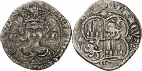 Enrique II (1369-1379). Coruña. Real de vellón de busto. (Imperatrix E2:15.1, mismo ejemplar) (AB. 433.1, como ¿Córdoba?). Rara. 3,01 g. BC+.