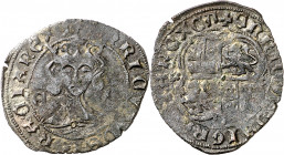 Enrique II (1369-1379). Coruña. Real de vellón de busto. (Imperatrix E2:15.13, mismo ejemplar) (AB. 436, marca de ceca D). Rara. 3,17 g. MBC-.