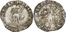 Enrique II (1369-1379). Oviedo. Real de vellón de busto. (Imperatrix E2:15.32, mismo ejemplar) (AB. 440 var). Sin E-N coronadas. Vellón rico. Muy rara...
