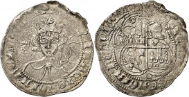 Enrique II (1369-1379). Sevilla. Real de vellón de busto. (Imperatrix E2:15.33) (AB. 443.1). Doble acuñación que afecta a la lectura de las leyendas y...