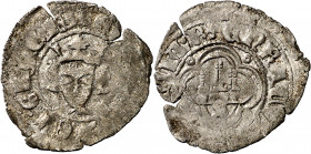 Enrique II (1369-1379). Sevilla. Tercio de real de vellón de busto. (Imperatrix E2:17.5, mismo ejemplar) (AB. 447, como medio real de vellón). Grietas...