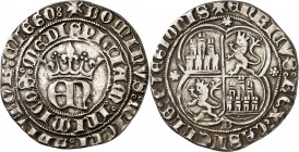 Enrique II (1369-1379). Burgos. Real. (Imperatrix E2:22.14, mismo ejemplar) (AB. 401). Ligeramente recortada. 2,99 g. MBC+.