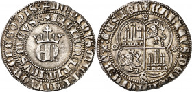 Enrique II (1369-1379). Sevilla. Real. (Imperatrix E2:22.28, mismo ejemplar) (AB. 406 var). Bella. Escasa así. 3,47 g. EBC.
