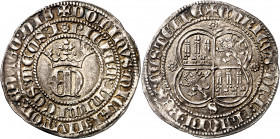 Enrique II (1369-1379). Sevilla. Real. (Imperatrix E2:22.31, mismo ejemplar) (AB. 406 var). Corona con la parte central superior parecida a una custod...