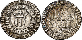 Enrique II (1369-1379). Sevilla. Real. (Imperatrix E2:22.38, mismo ejemplar) (AB. 406 var). Bonita pátina. Rara leyenda de anverso. 3,17 g. MBC+.