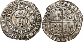 Enrique II (1369-1379). Sevilla. Real. (Imperatrix E2:22.43, mismo ejemplar) (AB. falta). Rayitas en forma de aspas en anverso. Rara. 3,49 g. MBC+/EBC...