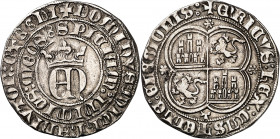 Enrique II (1369-1379). Toledo. Real. (Imperatrix E2:22.52, mismo ejemplar) (AB. 407 var). Rara leyenda de anverso. 3,16 g. MBC+/MBC.