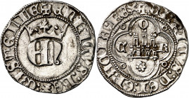 Enrique II (1369-1379). Córdoba. Medio real. (Imperatrix E2:23.10, mismo ejemplar) (AB. falta). Bella. Rarísima, sólo se conoce otro ejemplar. 1,65 g....