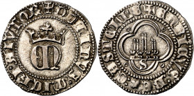 Enrique II (1369-1379). Sevilla. Medio real. (Imperatrix E2:23.18, mismo ejemplar) (AB. 410). Bella. Escasa así. 1,73 g. EBC.