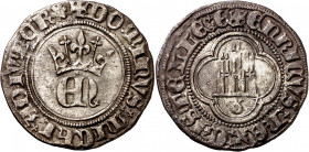 Enrique II (1369-1379). Coruña. Medio real. (Imperatrix E2:23.25, mismo ejemplar) (AB. 409 var). Sin roeles en los ángulos. Atractiva. Rarísima. 1,65 ...
