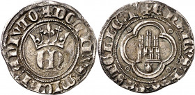 Enrique II (1369-1379). Coruña. Medio real. (Imperatrix E2:23.29, mismo ejemplar) (AB. 409 var). Rarísima. 1,66 g. MBC.
