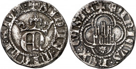 Enrique II (1369-1379). Santiago de Compostela. Medio real. (Imperatrix E2:23.35, mismo ejemplar) (AB. 409 var). Sin roeles en los ángulos. Extraordin...