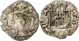 Enrique II (1369-1379). Santiago de Compostela. Cornado. (Imperatrix E2:29.11, mismo ejemplar) (AB. 482.1). Vellón rico. Rara. 0,85 g. MBC/MBC+.