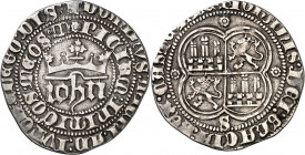 Juan I (1379-1390). Sevilla. Real. (Imperatrix J1:1.10, mismo ejemplar) (AB. 539.1). Ex Colección Berceo, Áureo 15/12/1998, nº 577. 2,90 g. MBC.