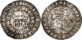 Juan I (1379-1390). Sevilla. Real. (Imperatrix J1:1.11) (AB. 539.1). Corona ornada por puntos. Punto sobre la V de IVTOR. Atractiva. Ex Áureo & Calicó...