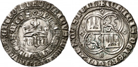 Juan I (1379-1390). Sevilla. Real. (Imperatrix J1:1.12, mismo ejemplar) (AB. 539.1 var). Bella. Brillo original. Rara leyenda de anverso. 3,42 g. EBC.