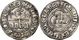 Juan I (1379-1390). Sevilla. Medio real. (Imperatrix J1:2.6, mismo ejemplar) (AB. 542). Florones en los ángulos. Bella. Ex Áureo 16/12/1999, nº 2331. ...