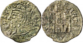 Juan I (1379-1390). Burgos. Cornado. (Imperatrix J1:7.11, mismo ejemplar) (AB. falta). Bonita pátina. Rara. 0,70 g. MBC+.
