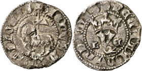 Juan I (1379-1390). León. Blanca del Agnus Dei. (Imperatrix J1:9.23, mismo ejemplar) (AB. 553). Rara. 1,46 g. MBC.