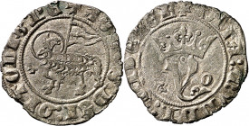 Juan I (1379-1390). Toledo. Blanca del Agnus Dei. (Imperatrix J1:9.41, mismo ejemplar) (AB. 557.1 var). Cospel algo irregular. Vellón rico. 1,66 g. MB...