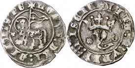Juan I (1379-1390). Toledo. Blanca del Agnus Dei. (Imperatrix J1:9.45 (50), mismo ejemplar) (AB. 557.1 var). La marca de ceca T rectificada sobre una ...