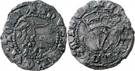 Juan I (1379-1390). Zamora. Media blanca del Agnus Dei. (Imperatrix J1:10.3, mismo ejemplar) (AB. 565). Pátina oscura. Rara. 0,70 g. MBC/BC.